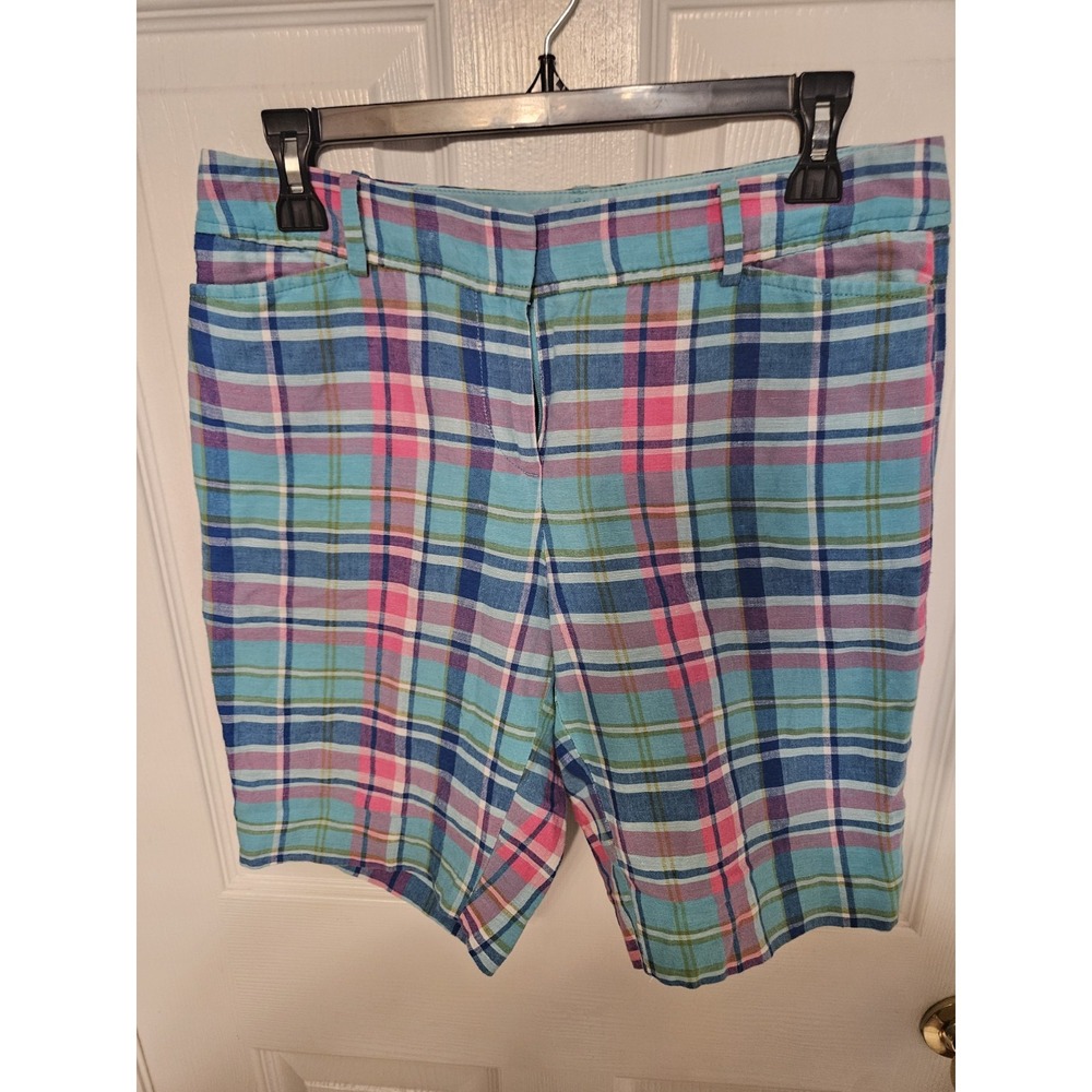 Talbots Sea Madras Perfect Shorts Plaid Linen Blend Size 4